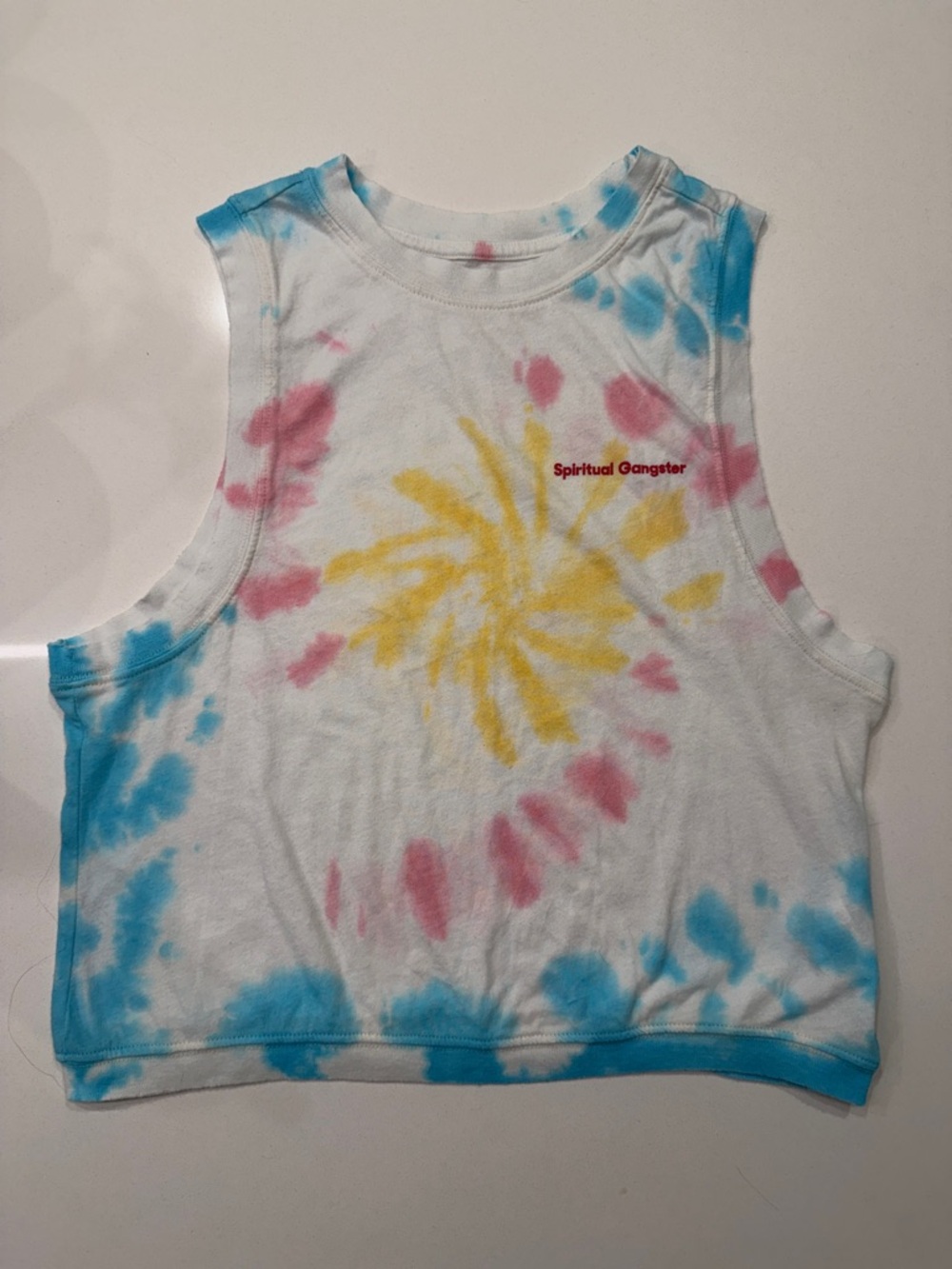 Spiritual Gangster Tie Dye Balance Tank Top Sunburst Yellow, Pink, Blue Size XS